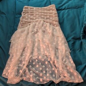 MAJORELLE High-Low Polka Dot Skirt in Cream